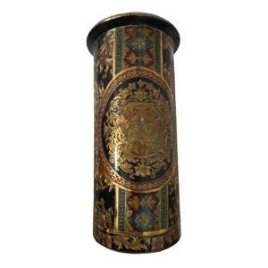 Vintage Rare Hard to Find Hand Painted China Vase Cylinder accented in Gold